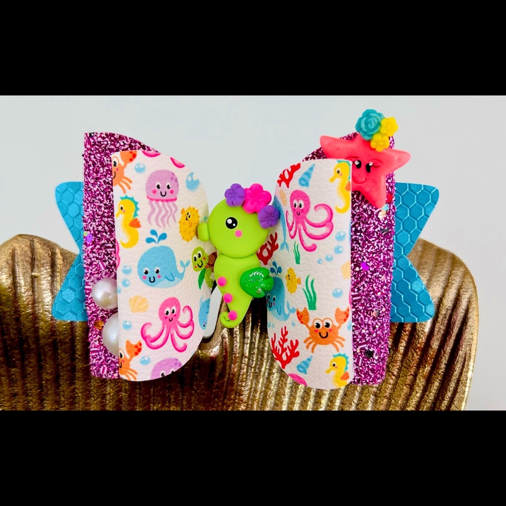 Summer Hair clips with quicksand glitter 🐠🦀🧜‍♀️